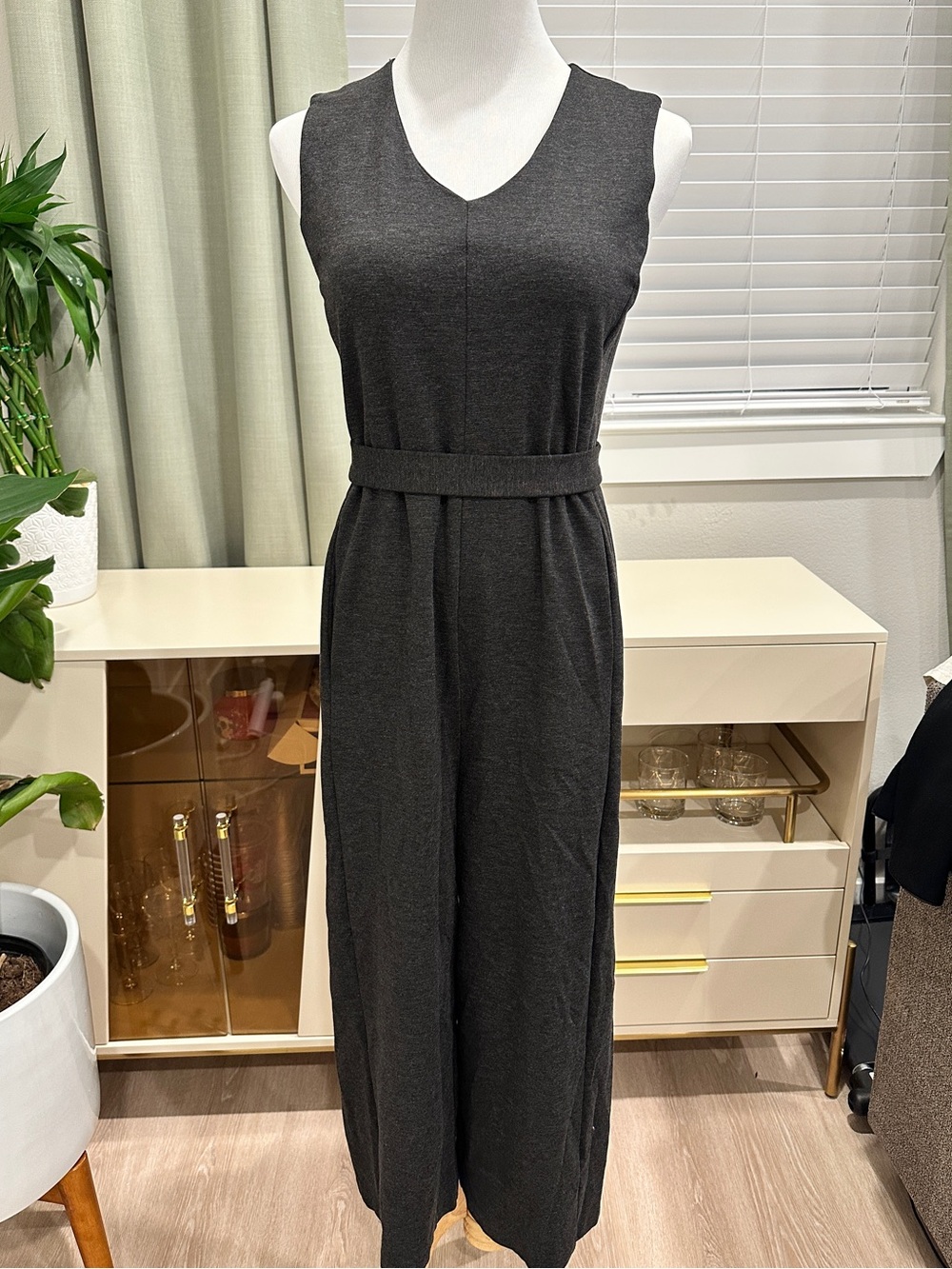 Eileen Fisher Charcoal V-Neck Sleeveless Jumpsuit